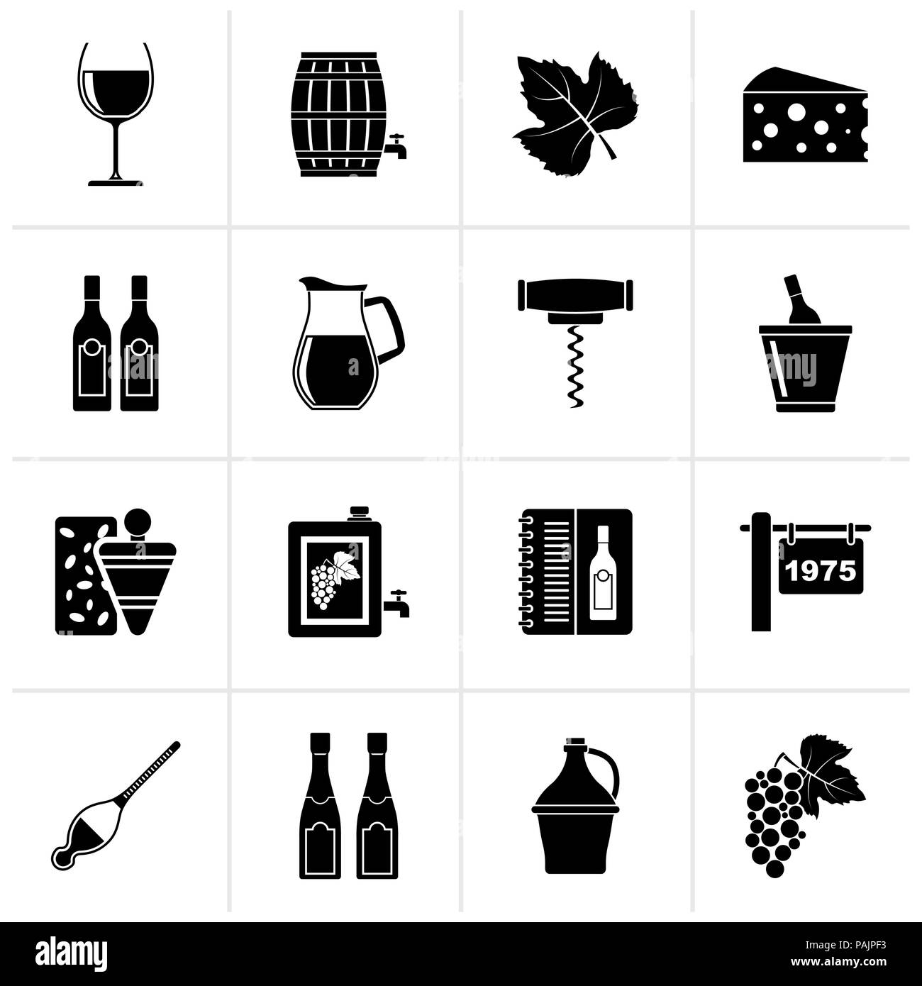 Vino nero industria icone di oggetti vettore - icona impostare Illustrazione Vettoriale