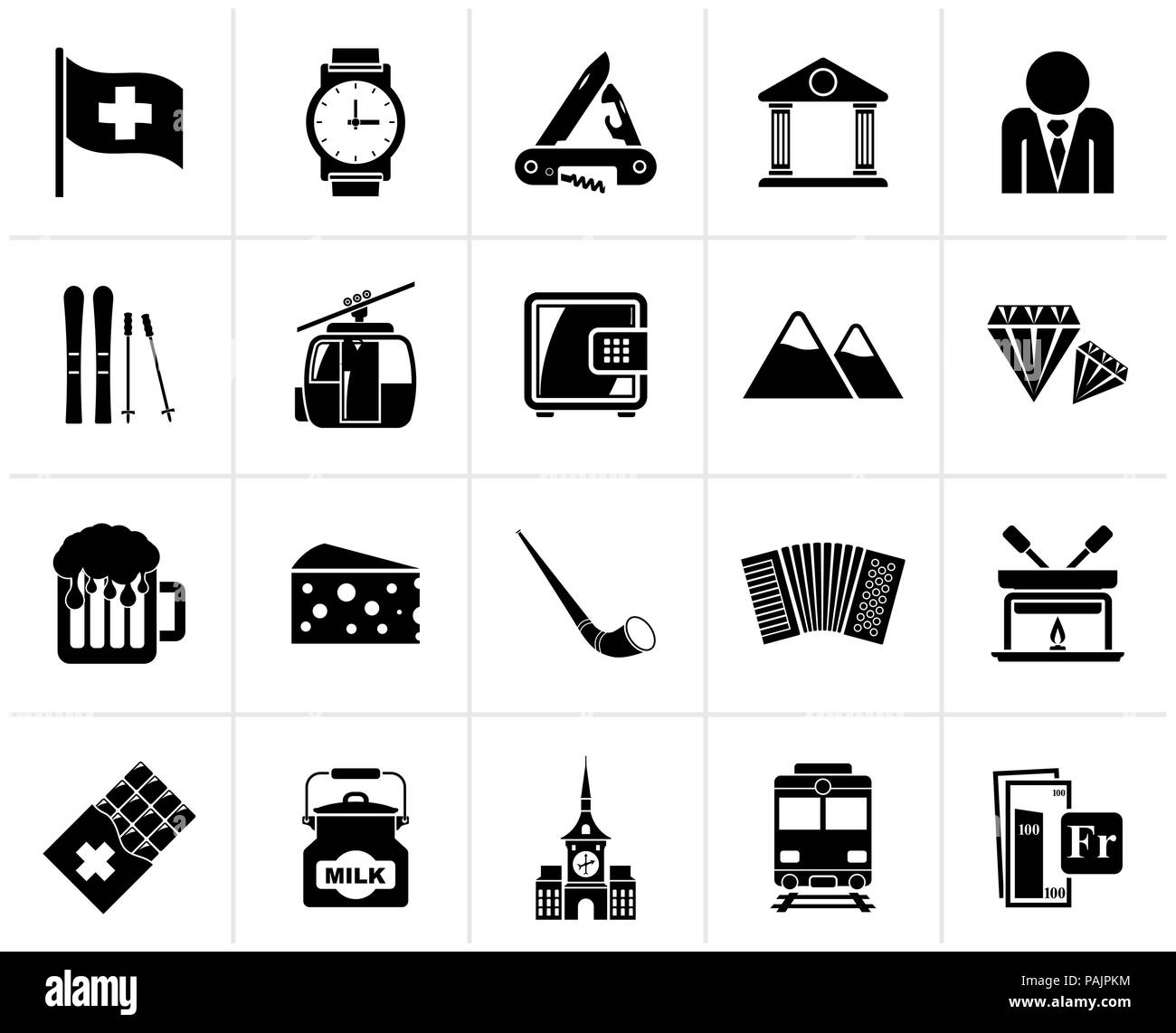 Nero industria svizzera e cultura icone - vettore icona impostare Illustrazione Vettoriale
