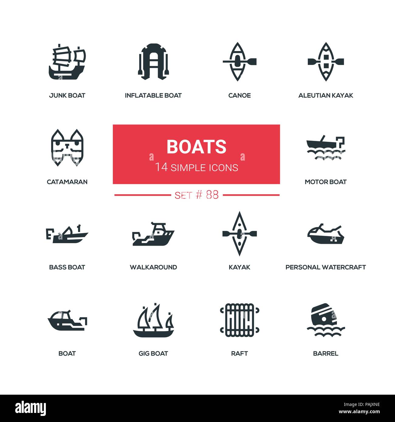 Barche - design piatto icone di stile impostato Illustrazione Vettoriale