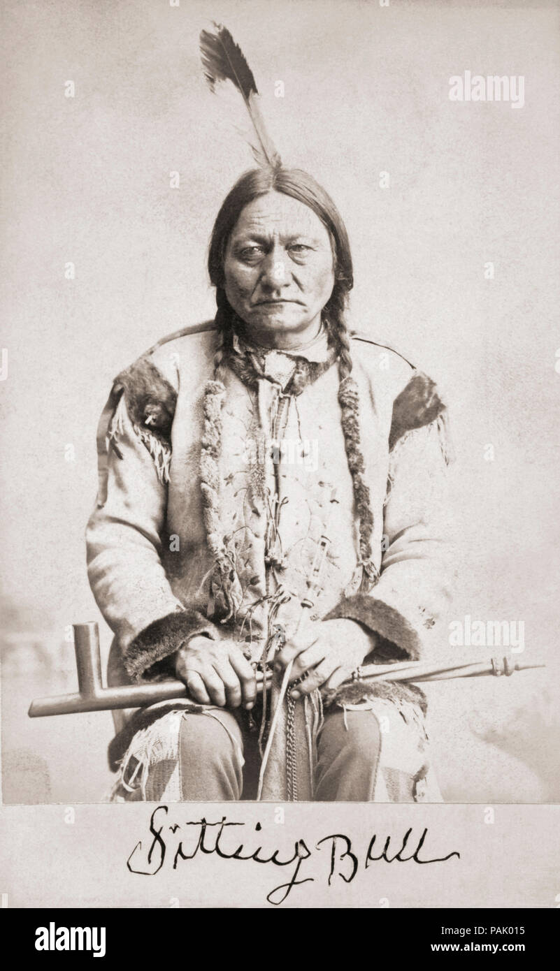 Toro Seduto nato circa 1831-1890. Hunkpapa Sioux Lakota uomo santo. Dopo un ritratto su un XIX secolo scheda cabinet. Facsimile della sua firma al di sotto del ritratto. Foto Stock