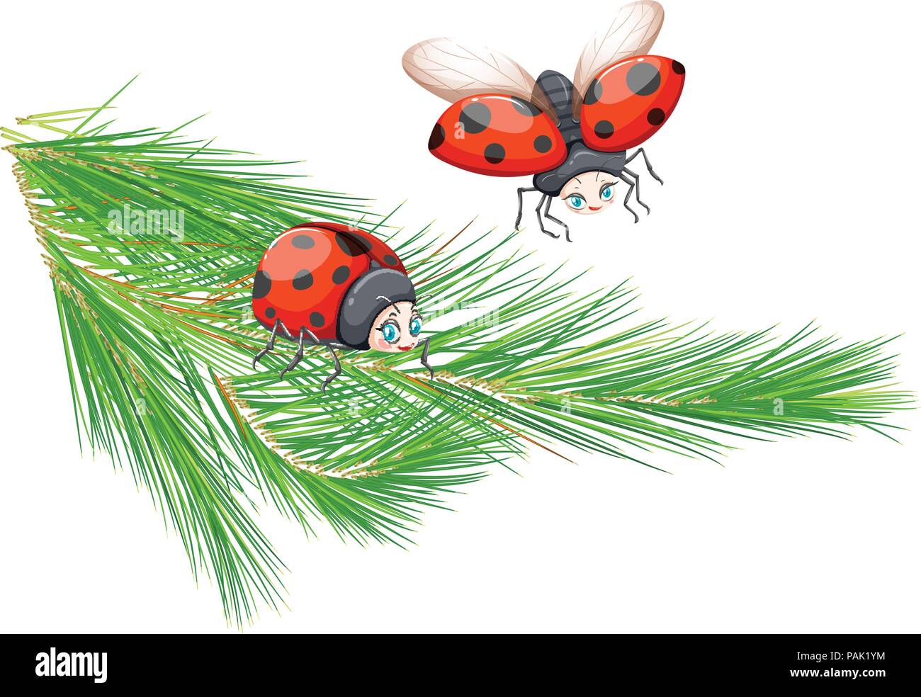 Ladybug a pino illustrazione di diramazione Illustrazione Vettoriale
