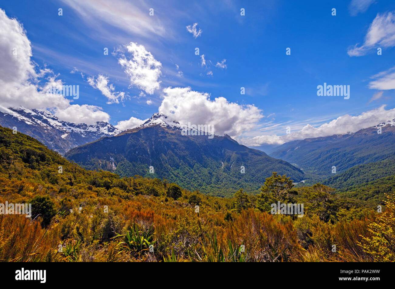 Picchi drammatici dal Routeburn via in Nuova Zelanda Foto Stock