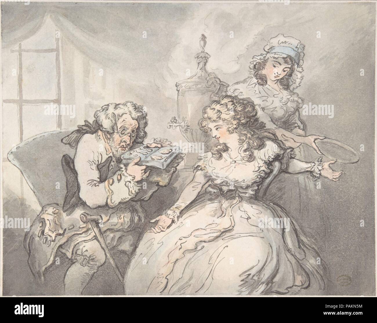 Gli intenditori. Artista: Thomas Rowlandson (British, Londra Londra 1757-1827). Dimensioni: foglio: 9 x 11 3/8 in. (22,9 x 28,9 cm). Data: 1780-1800. Museo: Metropolitan Museum of Art di New York, Stati Uniti d'America. Foto Stock
