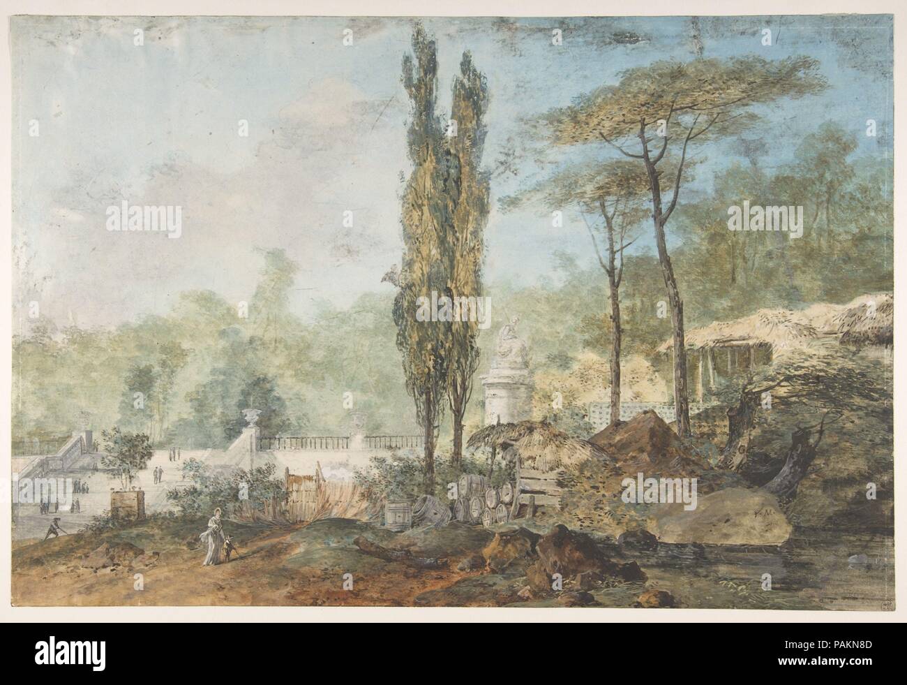 Vista di un parco. Artista: Louis Gabriel Moreau (francese, Parigi Parigi 1740-1806). Dimensioni: 12 3/4 x 18 7/8 in. (32,4 x 47,9 cm). Data: n.d.. Museo: Metropolitan Museum of Art di New York, Stati Uniti d'America. Foto Stock