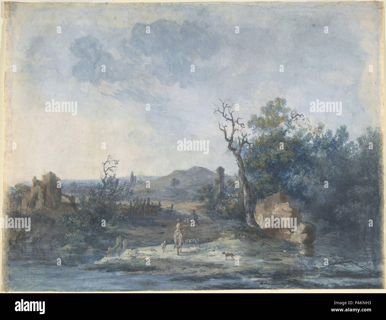 Le figure sulla strada di un paese. Artista: Louis Gabriel Moreau (francese, Parigi Parigi 1740-1806). Dimensioni: 7 5/16 x 9 9/16 in. (18,6 x 24,3 cm). Data: n.d.. Museo: Metropolitan Museum of Art di New York, Stati Uniti d'America. Foto Stock