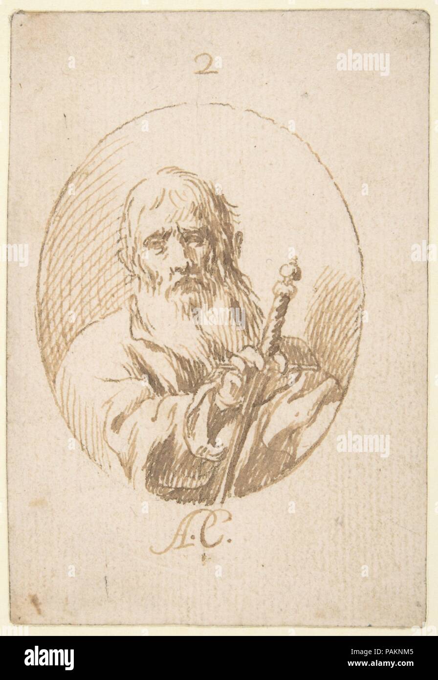 A mezza lunghezza la figura di San Paolo in un ovale. Artista: Antonio del Castillo y Saavedra (Spagnolo, 1616-1668 Cordoba Cordoba). Dimensioni: 4-1/2 x 3-1/16 in. (11,4 x 7,8 cm). Data: 1616-68. Museo: Metropolitan Museum of Art di New York, Stati Uniti d'America. Foto Stock