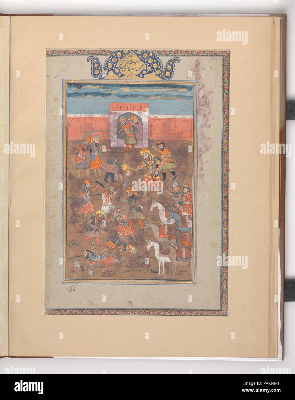 "Rustam acquisisce la Cittadella del monte Sipand', Folio da un Shahnama (Libro dei Re). Artista: Abu'l Qasim Firdausi (935-1020). Dimensioni: 12 7/16 x 8 9/16a. (31,6 x 21,7cm) Dimensioni della pittura: 9 3/16 x 5 7/8a. (23,3 x 14,9 cm). Data: fine XIX-inizio XX secolo. Museo: Metropolitan Museum of Art di New York, Stati Uniti d'America. Foto Stock