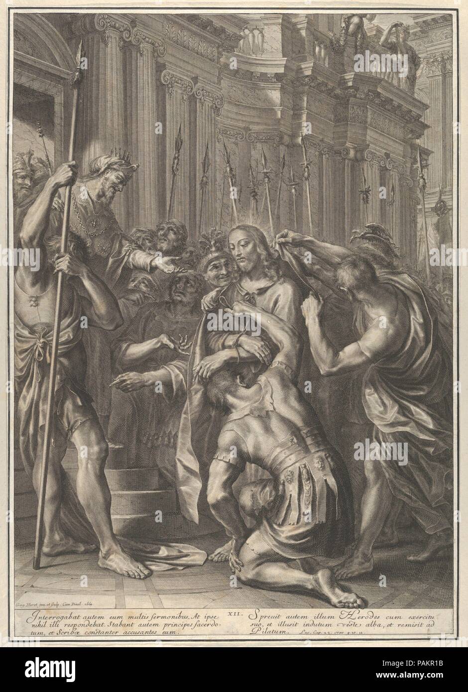 Cristo prima di Erode, dalla passione di Cristo, la piastra 12. Artista: Grégoire Huret (francese di Lione Parigi 1606-1670). Dimensioni: foglio: 19 13/16 in. × 14 a. (50,4 × 35,6 cm). Serie/Portfolio: la passione di Cristo. Data: 1664. Museo: Metropolitan Museum of Art di New York, Stati Uniti d'America. Foto Stock