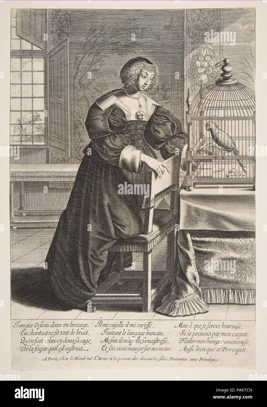Il pappagallo. Artista: Abraham Bosse (francese, Tours 1602/1604-1676 Parigi). Dimensioni: foglio: 11 1/4 x 7 5/8 in. (28,5 x 19,3 cm). Editore: pubblicato da Jean io Leblond (francese, ca. 1590-1666 Paris). Data: 1620-76. Museo: Metropolitan Museum of Art di New York, Stati Uniti d'America. Foto Stock