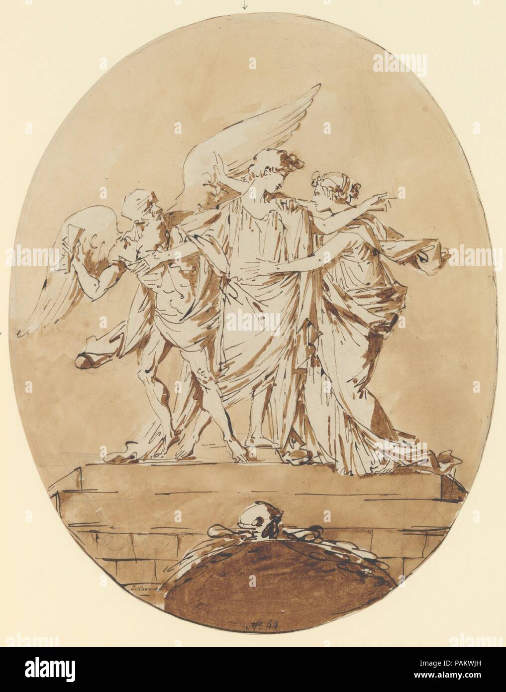 Design allegorica per una tomba. Artista: André Lebrun (francese, Parigi 1737-1811 Wilna). Dimensioni: ovale: 17 5/8 x 14 in. (44,8 x 35,6 cm). Data: n.d.. Museo: Metropolitan Museum of Art di New York, Stati Uniti d'America. Foto Stock