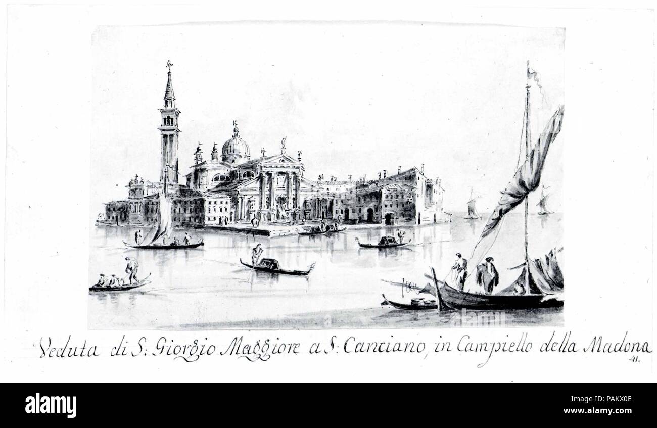 L'Isola di San Giorgio Maggiore. Artista: Giacomo Guardi (italiano, Venezia (?) 1764-1835 Venezia (?). Dimensioni: 4 3/8 x 6 15/16 in. (11,1 x 17,7 cm). Data: ca. 1804-28. Museo: Metropolitan Museum of Art di New York, Stati Uniti d'America. Foto Stock