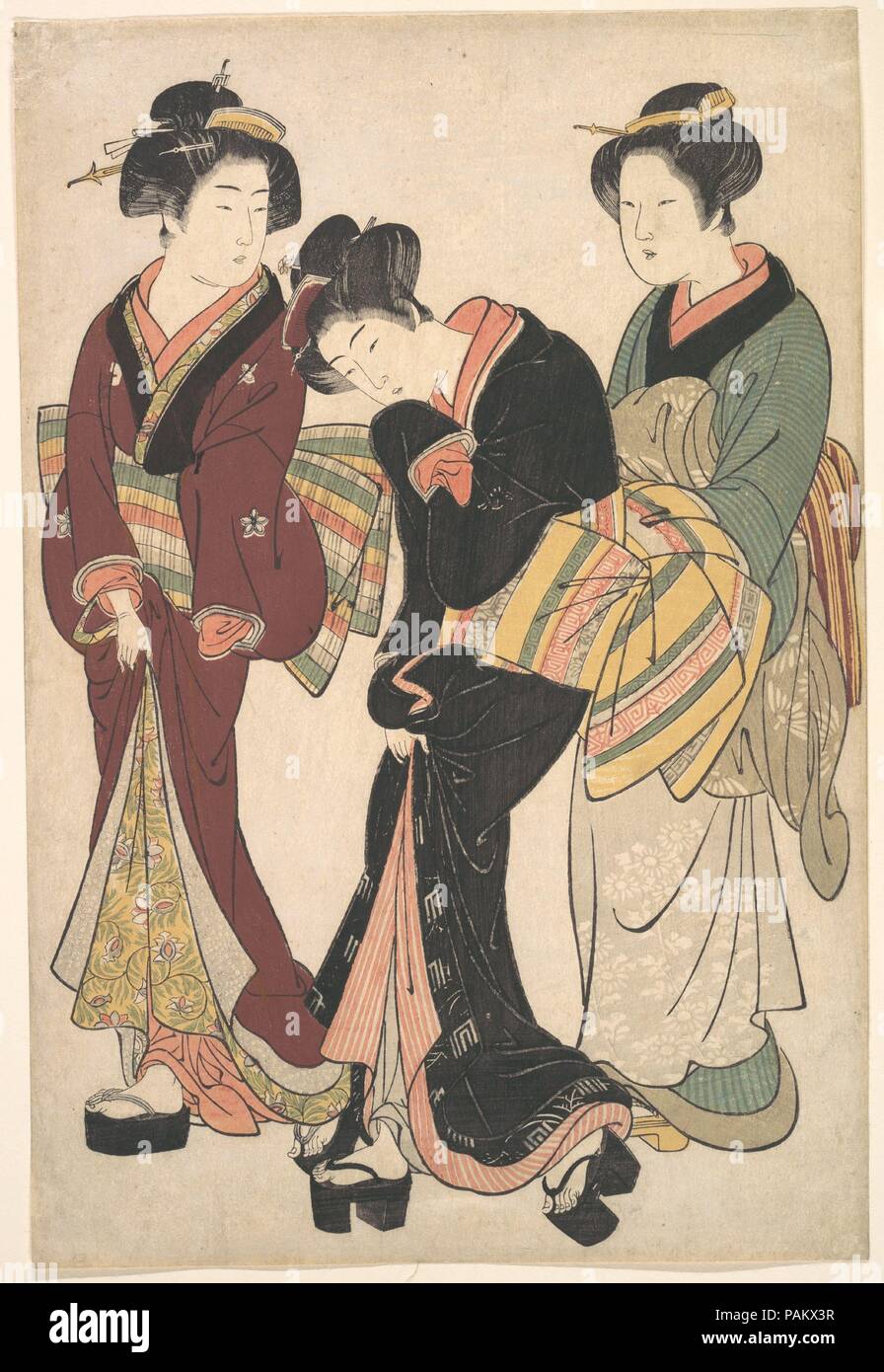 Due geishe e una cameriera. Artista: Kitao Shigemasa (giapponese, 1739-1820). Cultura: il Giappone. Dimensioni: 15 x 10 1/8 in. (38,1 x 25,7 cm). Data: ca. 1790. Museo: Metropolitan Museum of Art di New York, Stati Uniti d'America. Foto Stock