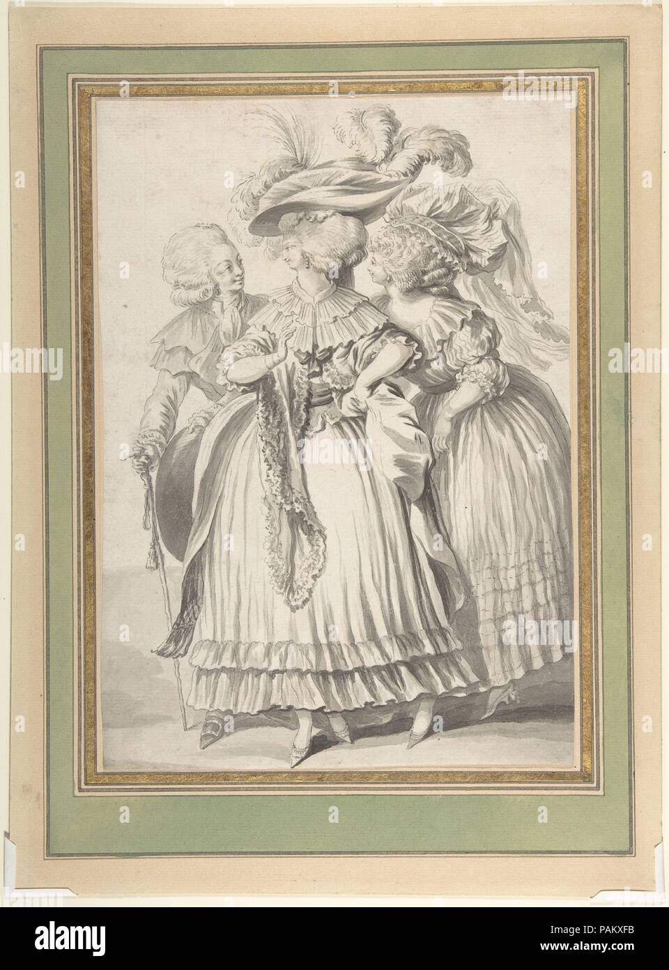 Due donne e un gentiluomo. Artista: attribuita a Louis Binet (francese, Parigi Parigi 1744-1800). Dimensioni: foglio: 11 11/16 x 8 7/16 in. (29,7 x 21,5 cm). Data: 1760-1800. Museo: Metropolitan Museum of Art di New York, Stati Uniti d'America. Foto Stock