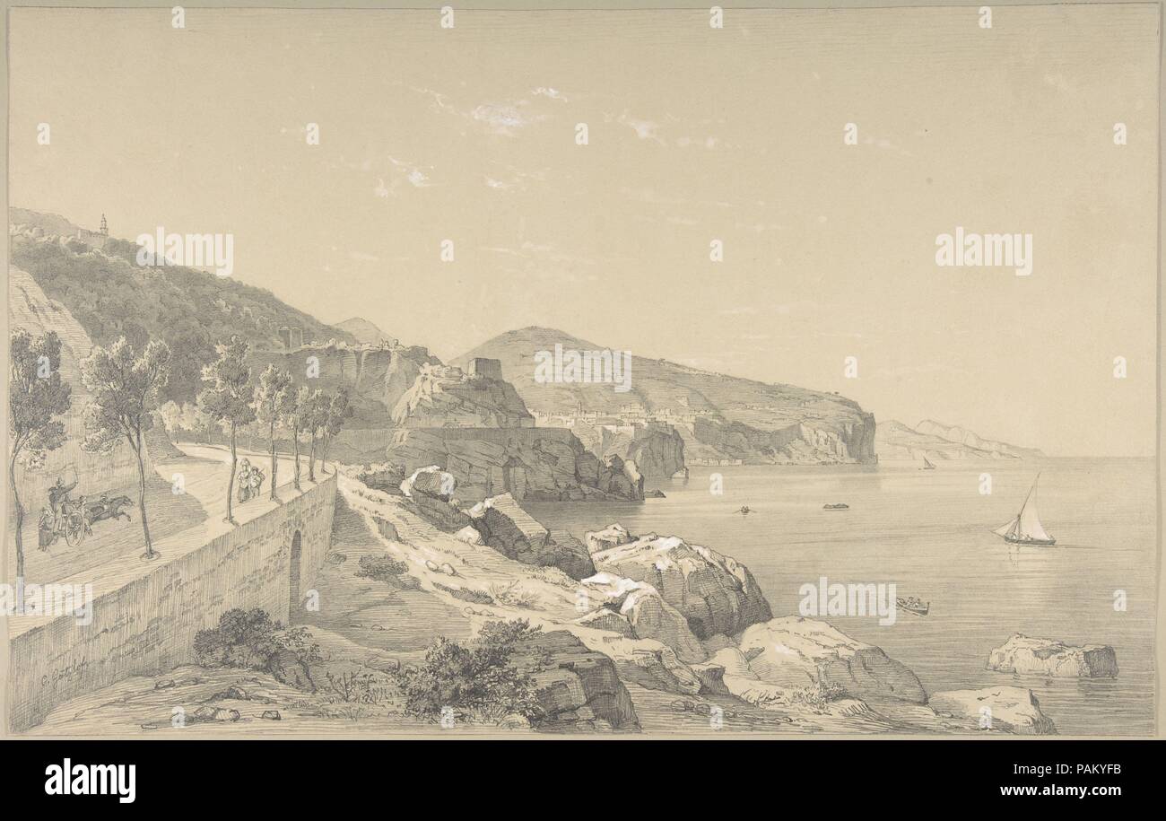 Vista della costa di Sorrento vicino a Vico. Artista: Carl Wilhelm Goetzloff (tedesco, Dresda 1799-1866 Napoli). Dimensioni: foglio: 11 7/16 x 17 13/16 in. (29 x 45,2 cm). Data: 1800-1866. Museo: Metropolitan Museum of Art di New York, Stati Uniti d'America. Foto Stock