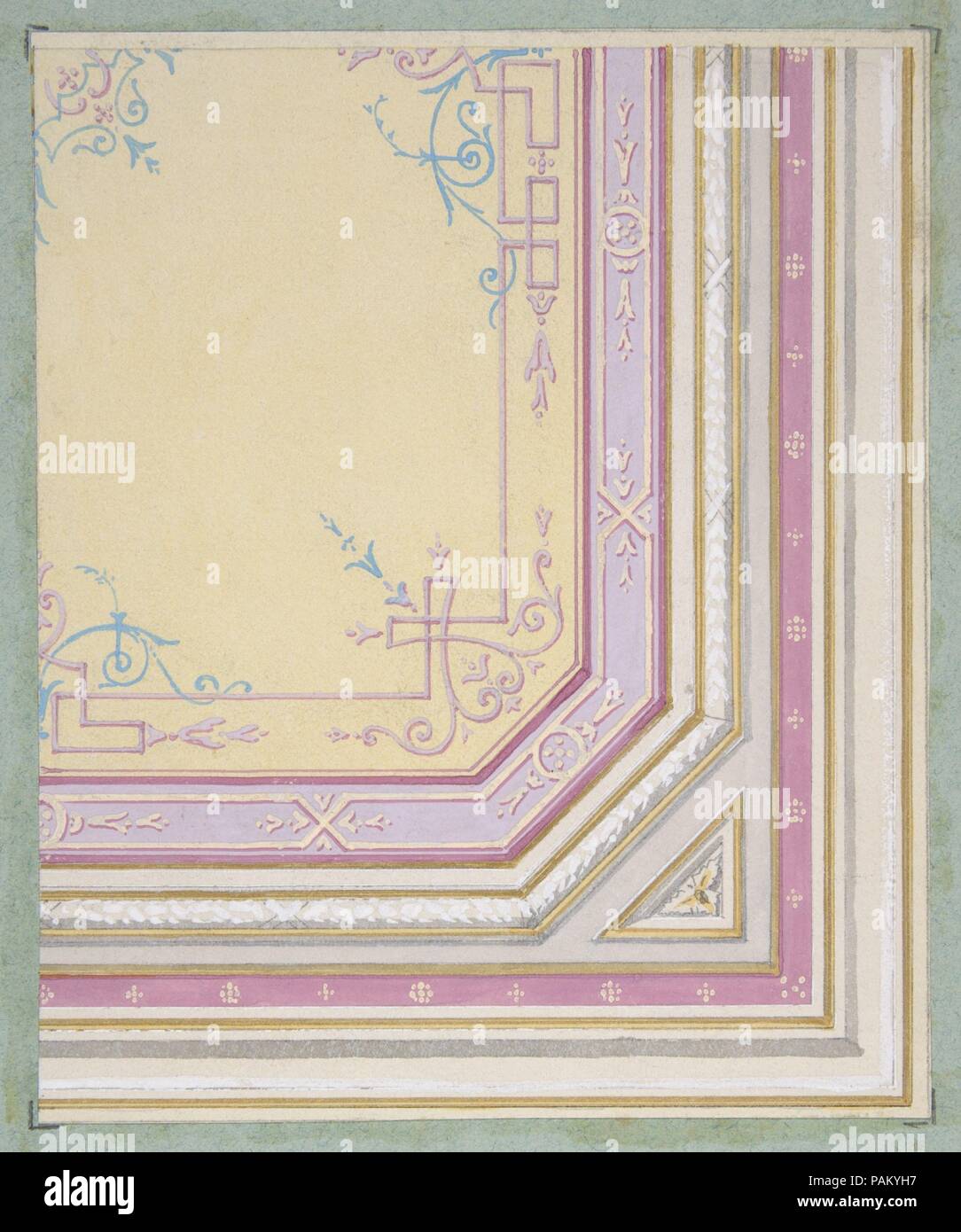 Progettazione parziale per la decorazione di un soffitto. Artista: Jules-Edmond-Charles Lachaise (francese, morto 1897); Eugène-Pierre Gourdet (francese nato a Parigi, 1820-1889). Dimensioni: complessivo: 10 5/8 x 8 1/4 in. (27 x 21 cm) immagine: 5 13/16 x 4 3/4 in. (14,7 x 12,1 cm). Data: 1830-97. Museo: Metropolitan Museum of Art di New York, Stati Uniti d'America. Foto Stock