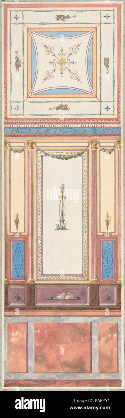 Design per pannelli di parete e di soffitto in stile Pompeiano, Château de Deepdene. Artista: Jules-Edmond-Charles Lachaise (francese, morto 1897); Eugène-Pierre Gourdet (francese nato a Parigi, 1820-1889). Dimensioni: 12 7/8 x 4 1/8 in. (32,7 x 10,4 cm). Data: 1875-79. Museo: Metropolitan Museum of Art di New York, Stati Uniti d'America. Foto Stock