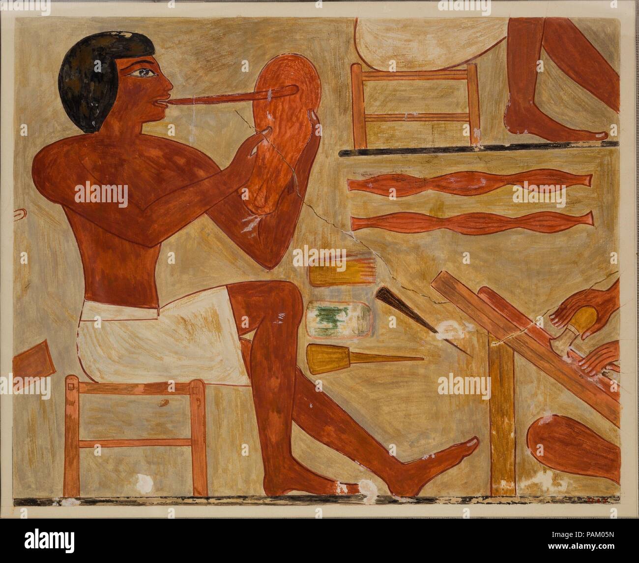 Sandalo Maker, tomba di Rekhmire. Artista: Nina de Garis Davies (1881-1965). Dimensioni: Facsimile: H. 32 cm (12 5/8 in.); W. 39,5 cm (15 9/16 in.) in scala 1:1 incorniciato: H. 31 cm (12 3/16 in.); W. 65,6 cm (25 3/16 in.). Dynasty: Dynasty 18. Regno: regno di Thutmosi III-Amenhotep II. Data: ca. 1479-1400 A.C. Museo: Metropolitan Museum of Art di New York, Stati Uniti d'America. Foto Stock