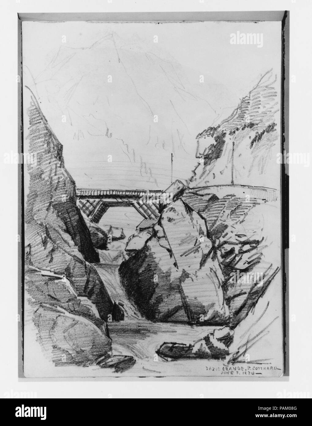 Ponte ferroviario al dazio Grande, San Gottardo (dalla Svizzera 1870 Sketchbook). Artista: John Singer Sargent (American, Firenze 1856-1925 Londra). Dimensioni: 11 1/8 x 8 in. (28,3 x 20,3 cm). Data: 3 giugno 1870. Museo: Metropolitan Museum of Art di New York, Stati Uniti d'America. Foto Stock