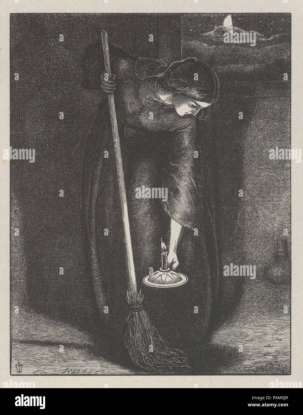 Il perso il pezzo di argento (parabole del nostro Signore e Salvatore Gesù Cristo). Artista: Dopo Sir John Everett Millais (British, Southampton 1829-1896 Londra). Dimensioni: Immagine: 5 1/2 x 4 5/16 in. (13,9 x 10,9 cm) foglio: 7 5/16 x 6 1/16 in. (18,6 x 15,4 cm). Incisore: Incisi e stampati da Dalziel fratelli (British, active 1839-1893). Data: 1864. Esso ha preso Millais sette anni per la progettazione di venti immagini ispirate dal Nuovo Testamento parabole per la Dalziel fratelli e le stampe sono considerati i pinnacoli di legno inciso illustrazione. L'artista ha scritto ai suoi editori, "posso fare ordinaria Foto Stock