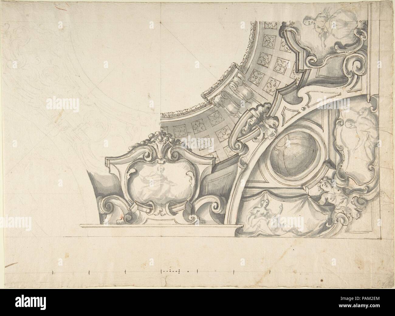 Design per un soffitto. Artista: Anonimo, Italiano, piemontese del XVIII secolo. Dimensioni: 9 15/16 x 13 9/16 in. (25,3 x 34,5 cm). Data: 1700-1780. Museo: Metropolitan Museum of Art di New York, Stati Uniti d'America. Foto Stock