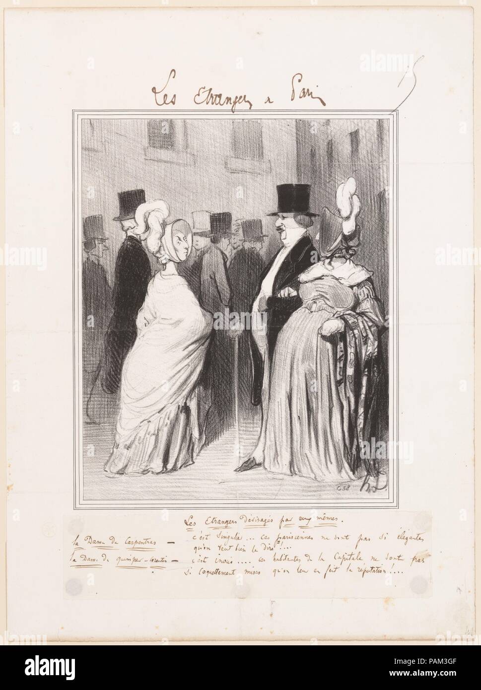 Les Etrangers à Paris: Les Etrangers dévisagés par eux mêmes. Artista: Honoré Daumier (francese, Marsiglia 1808-1879 Valmondois). Dimensioni: foglio: 14 1/8 x 10 7/16 in. (35,8 x 26,5 cm) Immagine: 8 7/16 × 10 11/16 in. (21,5 × 27,2 cm) telaio: 21 x 16 in. (53,3 x 40,6 cm). Serie/Portfolio: Les Etrangers à Paris. Data: 1844. Museo: Metropolitan Museum of Art di New York, Stati Uniti d'America. Foto Stock