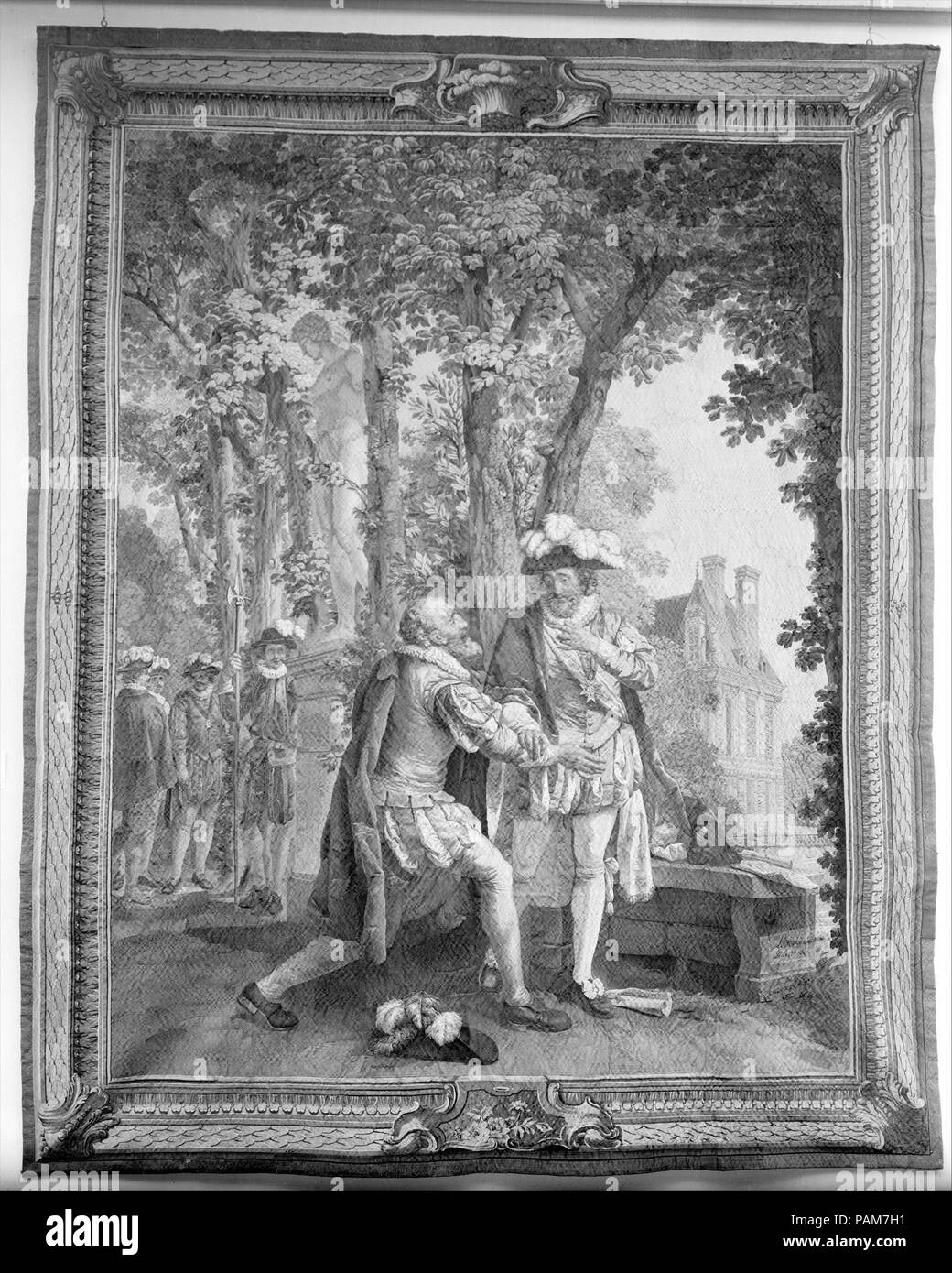 Sully ai piedi di Henri IV a partire da un insieme di storia della Francia. Cultura: francese, Parigi. Progettista: progettata da Jean Jacques François Le Barbier (francese, Rouen 1738-1826 Paris). Dimensioni: H 146 x W. 120 pollici (370.8 x 304,8 cm). Maker: Workshop di Pierre François Cozette (francese, Parigi Parigi 1714-1801). Manifattura: fabbricazione Nationale des Gobelins (francese, stabilito 1662). Data: 1788-92. Museo: Metropolitan Museum of Art di New York, Stati Uniti d'America. Foto Stock