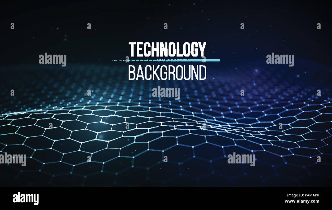 Tecnologia astratto dello sfondo. Sfondo griglia 3d.La tecnologia informatica ai tech wire futuristico di rete wireframe. Intelligenza artificiale . Cyber security sfondo illustrazione vettoriale Illustrazione Vettoriale