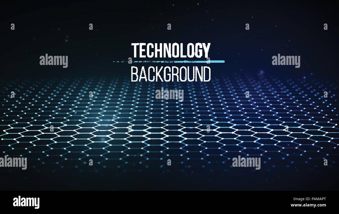 Tecnologia astratto dello sfondo. Sfondo griglia 3d.La tecnologia informatica ai tech wire futuristico di rete wireframe. Intelligenza artificiale . Cyber security sfondo illustrazione vettoriale Illustrazione Vettoriale