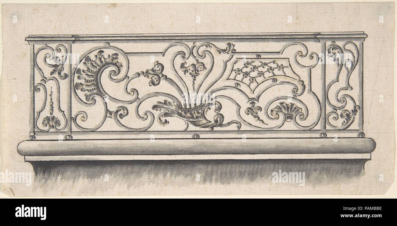 Design per lavorare il ferro balcone, alternati a. Dimensioni: foglio: 3 5/8 x 7 5/16 in. (9,2 x 18,5 cm). Data: XVIII secolo. Museo: Metropolitan Museum of Art di New York, Stati Uniti d'America. Foto Stock