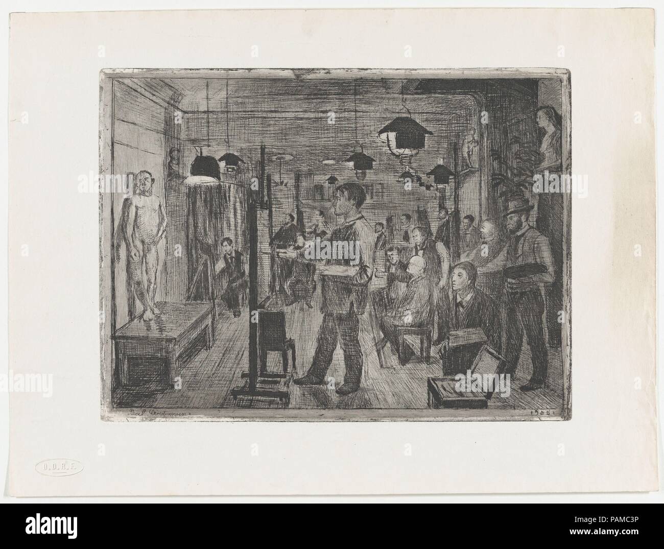 Libera Scuola di Arte fondata da Zahrtmann a Copenaghen in segno di protesta contro la scuola ufficiale. Artista: Paul Simon Christiansen (danese, 1855-1933). Dimensioni: Piastra: 8 7/16 × 11 1/4 in. (21,4 × 28,6 cm) foglio: 11 9/16 × 15 7/16 in. (29,4 × 39,2 cm). Data: 1905. Museo: Metropolitan Museum of Art di New York, Stati Uniti d'America. Foto Stock