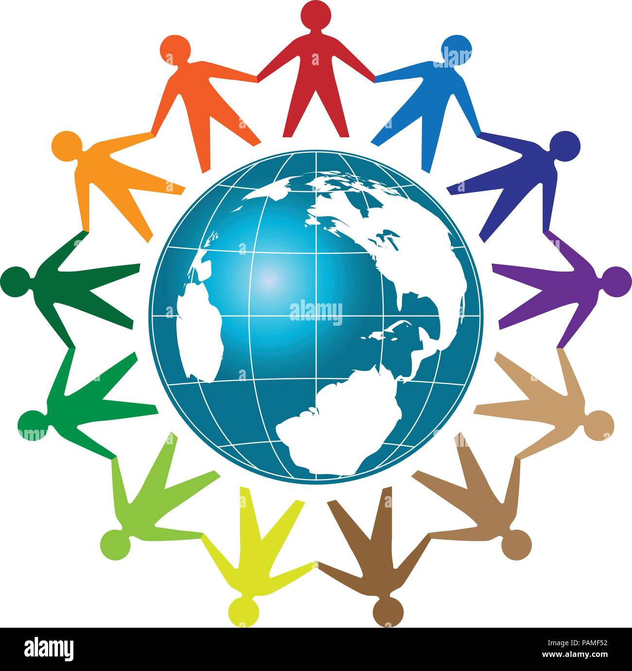 Creative persone colorate unità con globo terrestre modello logo , il logo comunitario Illustrazione Vettoriale