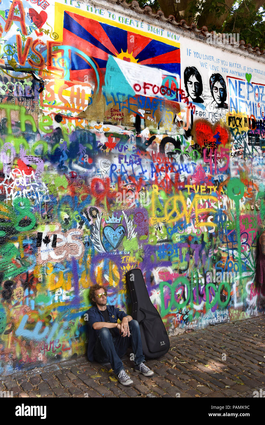 Il muro di John Lennon a Praga Repubblica Ceca 2018 Foto Stock