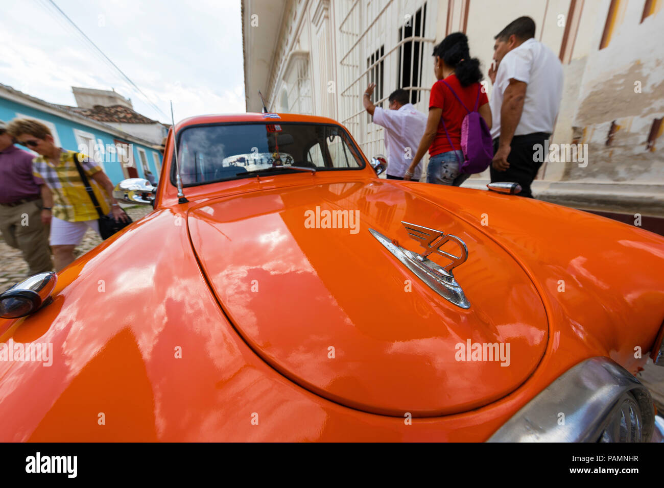 Un'annata 1958 British realizzato Austin lavorando come un taxi nel Patrimonio Mondiale UNESCO città di Trinidad, Cuba. Foto Stock