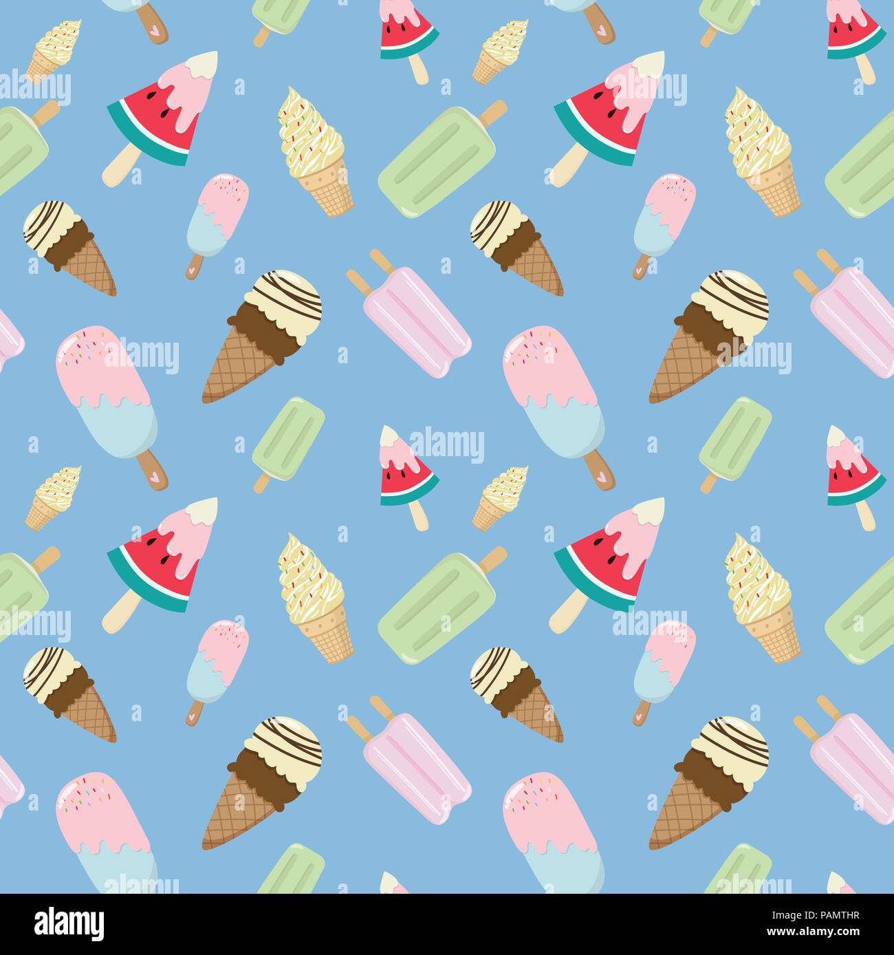 Cono gelato e bar gelateria seamless pattern su sfondo blu. gelato illustrazione della linea sfondo. creativi concetto pastelli Illustrazione Vettoriale