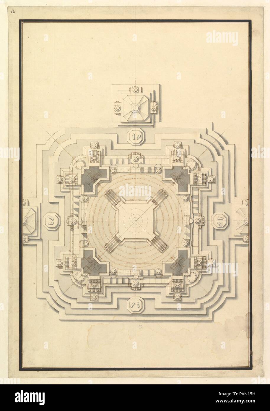 Il piano di massa per un Catafalque per Leopoldo duca di Lorena (d. 1729). Artista: Workshop di Giuseppe Galli Bibiena (italiano, Parma 1696-1756 Berlin). Dimensioni: 20-1/8 x 13-7/8 in. (51,1 x 35,2 cm). Data: ca. 1729. Museo: Metropolitan Museum of Art di New York, Stati Uniti d'America. Foto Stock