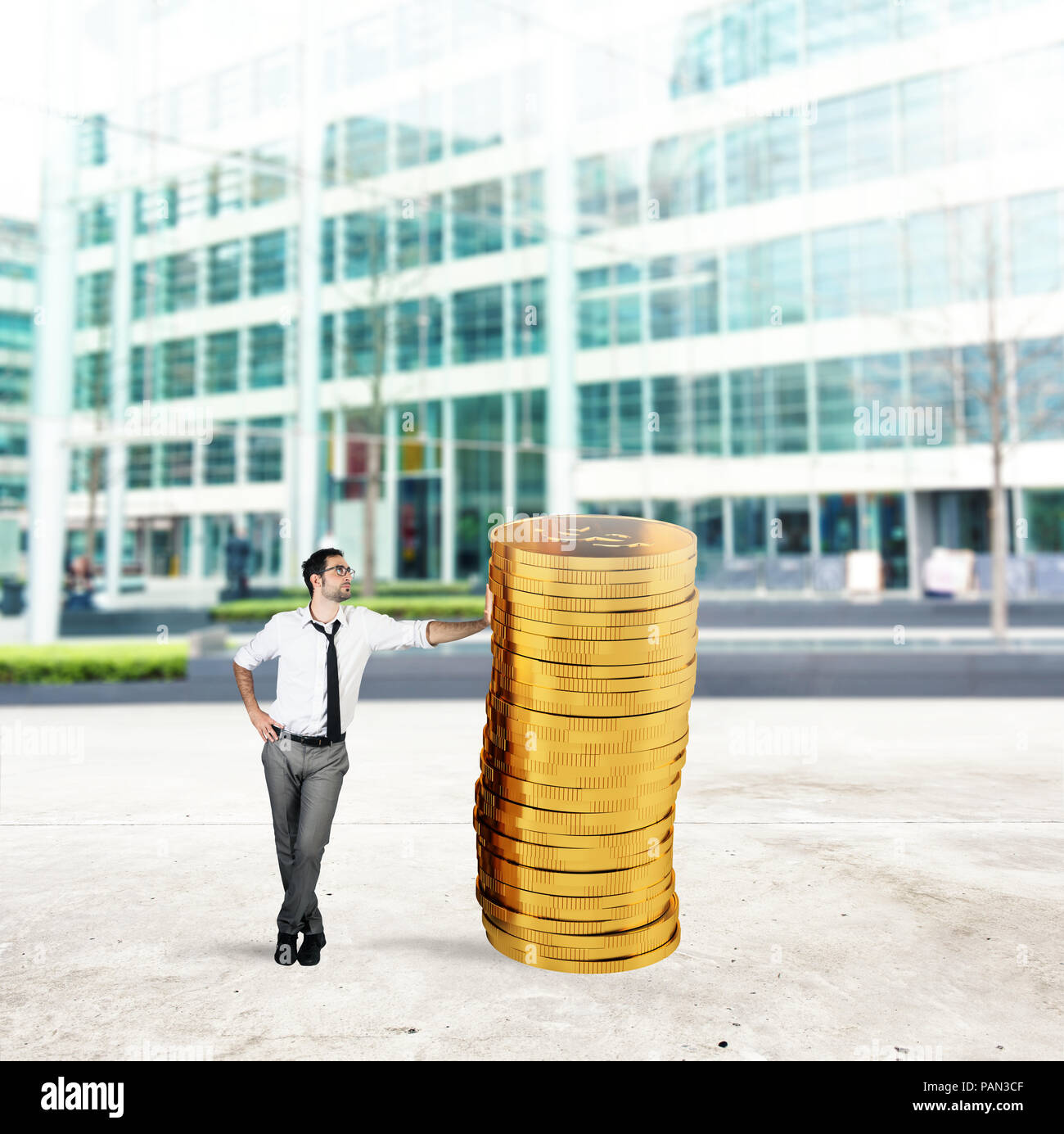 Imprenditore di successo con un mucchio di soldi Foto Stock