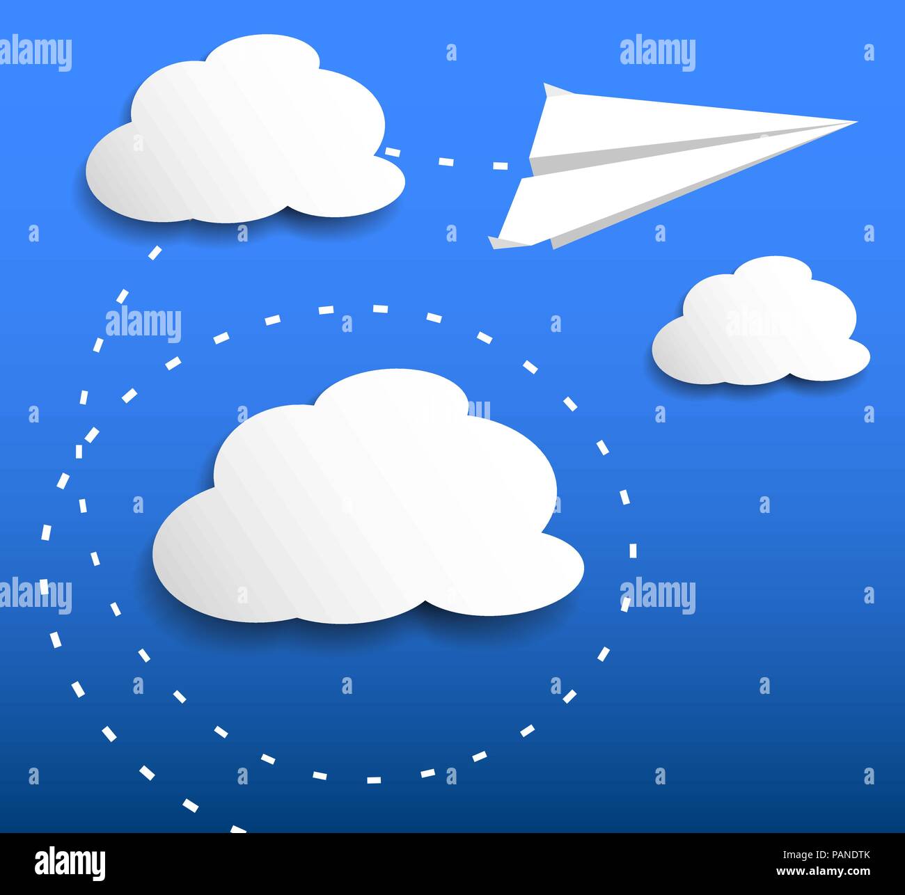 Aeroplano di carta flying attraverso le nuvole illustrazione vettoriale Illustrazione Vettoriale