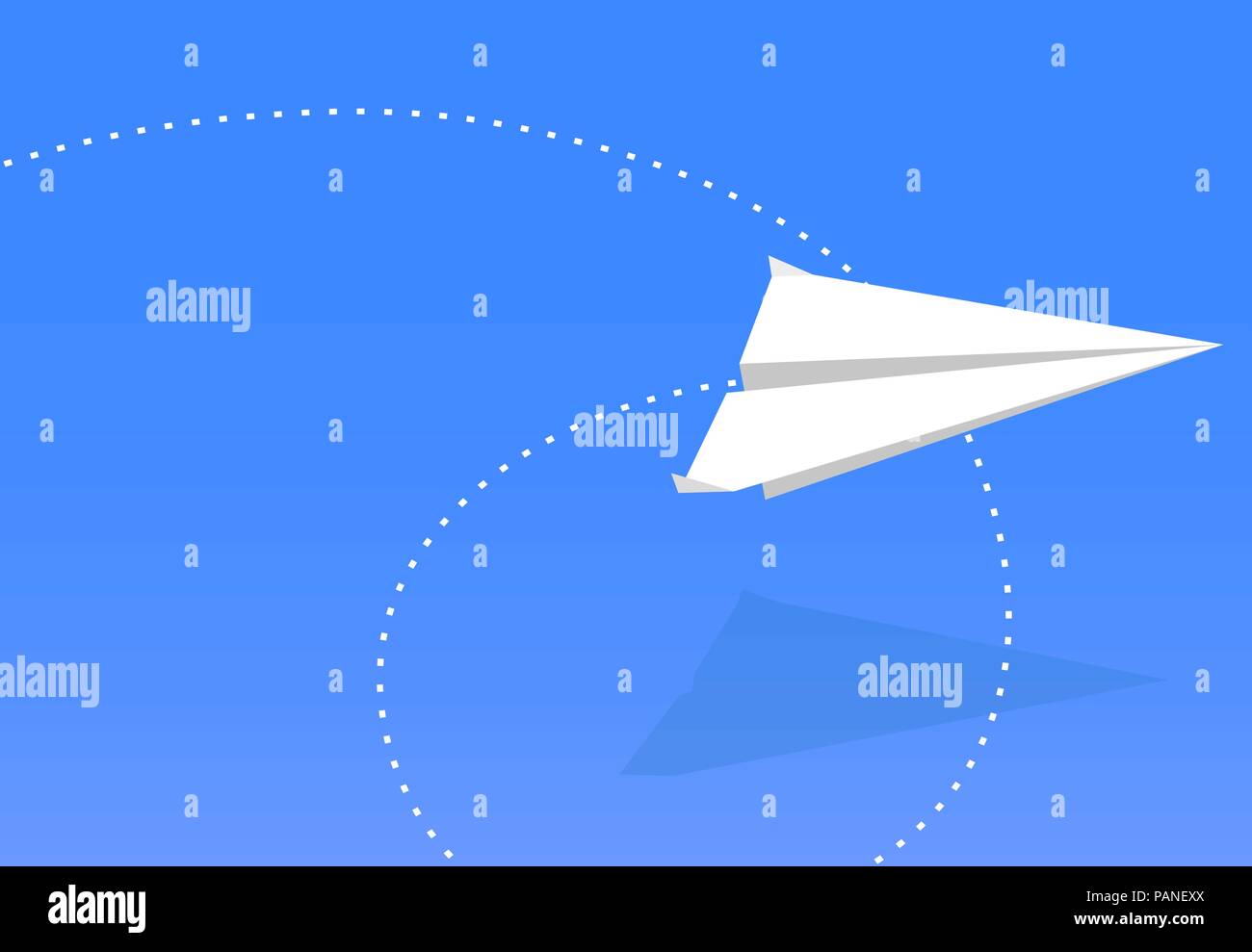 Volo aereo di carta con il sentiero contro sfondo blu Illustrazione Vettoriale