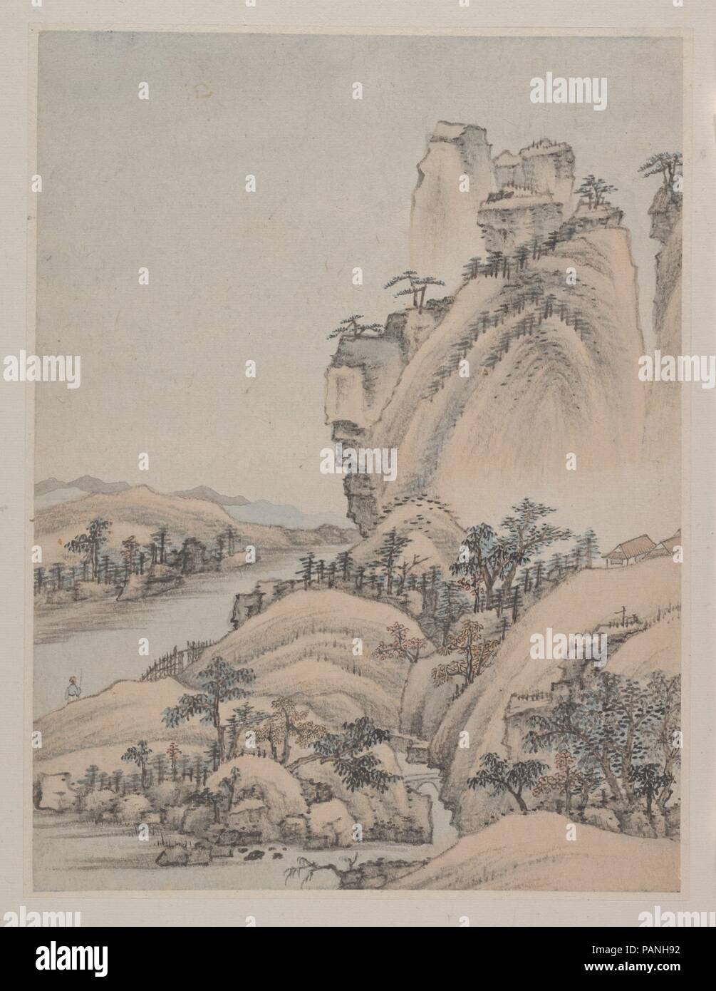 Paesaggi. Artista: Xiao Yuncong (Cinese, 1596-1673). Cultura: la Cina. Dimensioni: ciascuna foglia: 9 1/8 x 6 3/4 in. (23,2 x 17,1 cm). Data: datata 1668. Xiao Yuncong era nato in una famiglia di possidenti nella città di Wuhu, provincia di Anhui, ma per la maggior parte della sua carriera ha risieduto in Nanjing, a soli cinquanta-cinque miglia downriver. Tra il 1636 e il 1642 Xiao e i suoi due fratelli più giovani e preparati per la provinciale-livello civile-service esami in Nanjing, dove divenne anche attivisti politici, unendo il Fushe 'rilancio della società", che ha cercato di rivivere antichi norme morali come un rimedio per il governo fatto Foto Stock