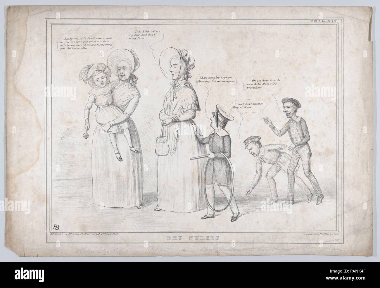 Asciugare gli infermieri. Artista: John Doyle (l'irlandese di Dublino, Londra 1797-1868). Dimensioni: foglio: 11 5/8 × 17 3/16 in. (29,6 × 43,7 cm). Litografo: Alfred Ducôte (British, attivo 1830-40). Editore: Thomas McLean (British, attivo Londra 1788-1885). Serie/Portfolio: HB Bozzetti, No. 551. Oggetto: William agnello, secondo il visconte Melbourne (British, Londra 1779-1848 Hertfordshire); Henry Peter, primo Baron Brougham e Vaux (British, 1778-1868); Arthur Wellesley, primo duca di Wellington (British, 1769-1852); Sir Robert Peel (British, Bury, 1788-1850); John Singleton Copley (British, Boston, Massachusetts 1772-186 Foto Stock