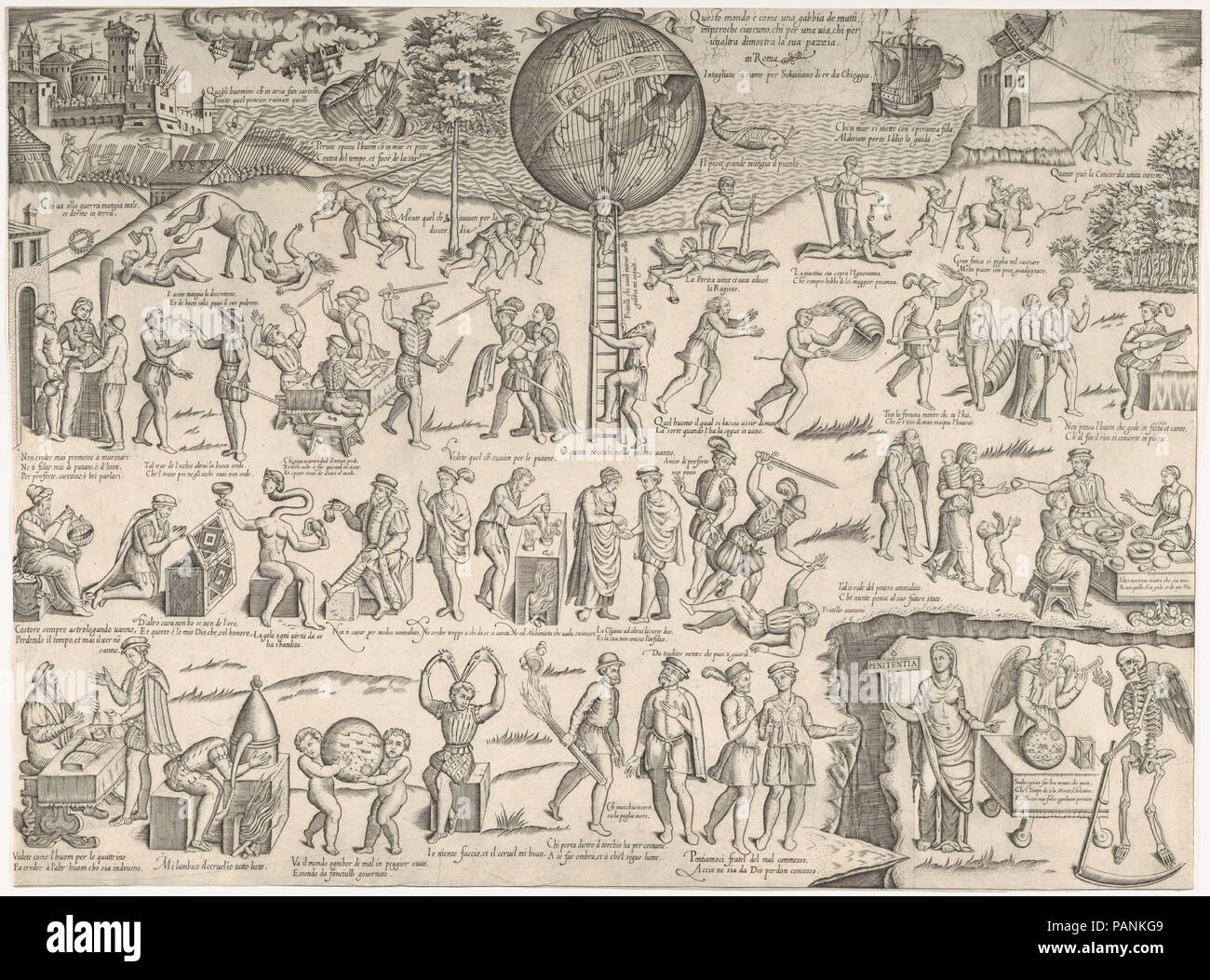 La gabbia di Fools (La gabbia de' matti). Artista: Sebastiano di Re (italiano, attivo Roma, 1557-63). Dimensioni: Foglio (rifilati in modo irregolare): 15 1/16 × 20 7/16 in. (38,2 × 51,9 cm). Data: 1557-63. Museo: Metropolitan Museum of Art di New York, Stati Uniti d'America. Foto Stock