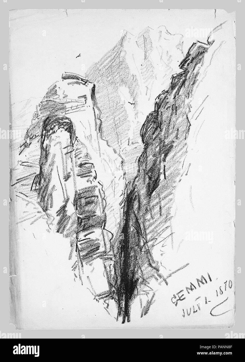 Il passo del Gemmi (da 'Splendide acquerelli di Montagna' Sketchbook). Artista: John Singer Sargent (American, Firenze 1856-1925 Londra). Dimensioni: 16 x 10 7/8 in. (40,6 x 27,6 cm). Data: Luglio 1,1870. Museo: Metropolitan Museum of Art di New York, Stati Uniti d'America. Foto Stock