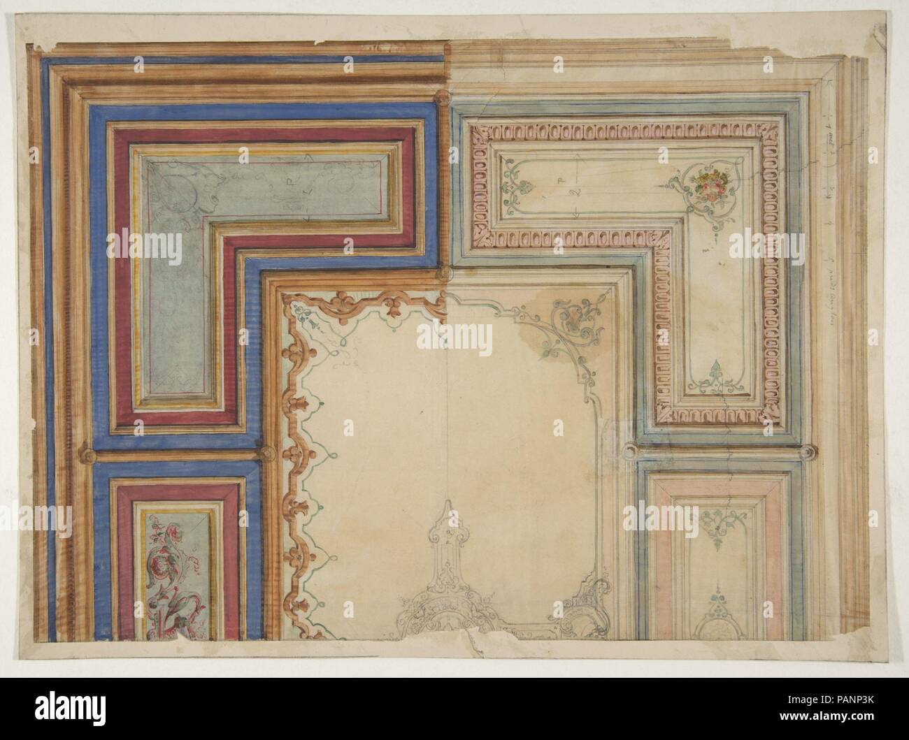 Due modelli alternativi per la decorazione di un soffitto. Artista: Jules-Edmond-Charles Lachaise (francese, morto 1897); Eugène-Pierre Gourdet (francese nato a Parigi, 1820-1889). Dimensioni: complessivo: 8 7/8 x 11 15/16 in. (22,6 x 30,3 cm). Data: 1830-97. Museo: Metropolitan Museum of Art di New York, Stati Uniti d'America. Foto Stock