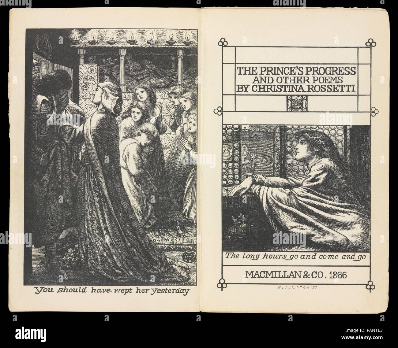 Il principe del progresso, e altre poesie. Artista: la rilegatura e le illustrazioni di Dante Gabriel Rossetti (British, Londra 1828-1882 Birchington-su-Mare). Autore: Christina Georgina Rossetti (British, Londra Londra 1830-1894). Raccoglitore: Burn (Londra). Dimensioni: 7 x 4 1/2 in. (17,8 x 11,4 cm). Incisore: William James Linton (British, Londra 1812-1897 New Haven, Connecticut). Stampante: R. argilla, figlio(s), e Taylor (Londra). Editore: Macmillan & Co. Londra. Data: 1866. A seguito della pubblicazione di Christina Rossetti Goblin del mercato nel 1862, Dante Gabriel Rossetti ha contribuito a lanciare la sua sorella del secondo volum Foto Stock
