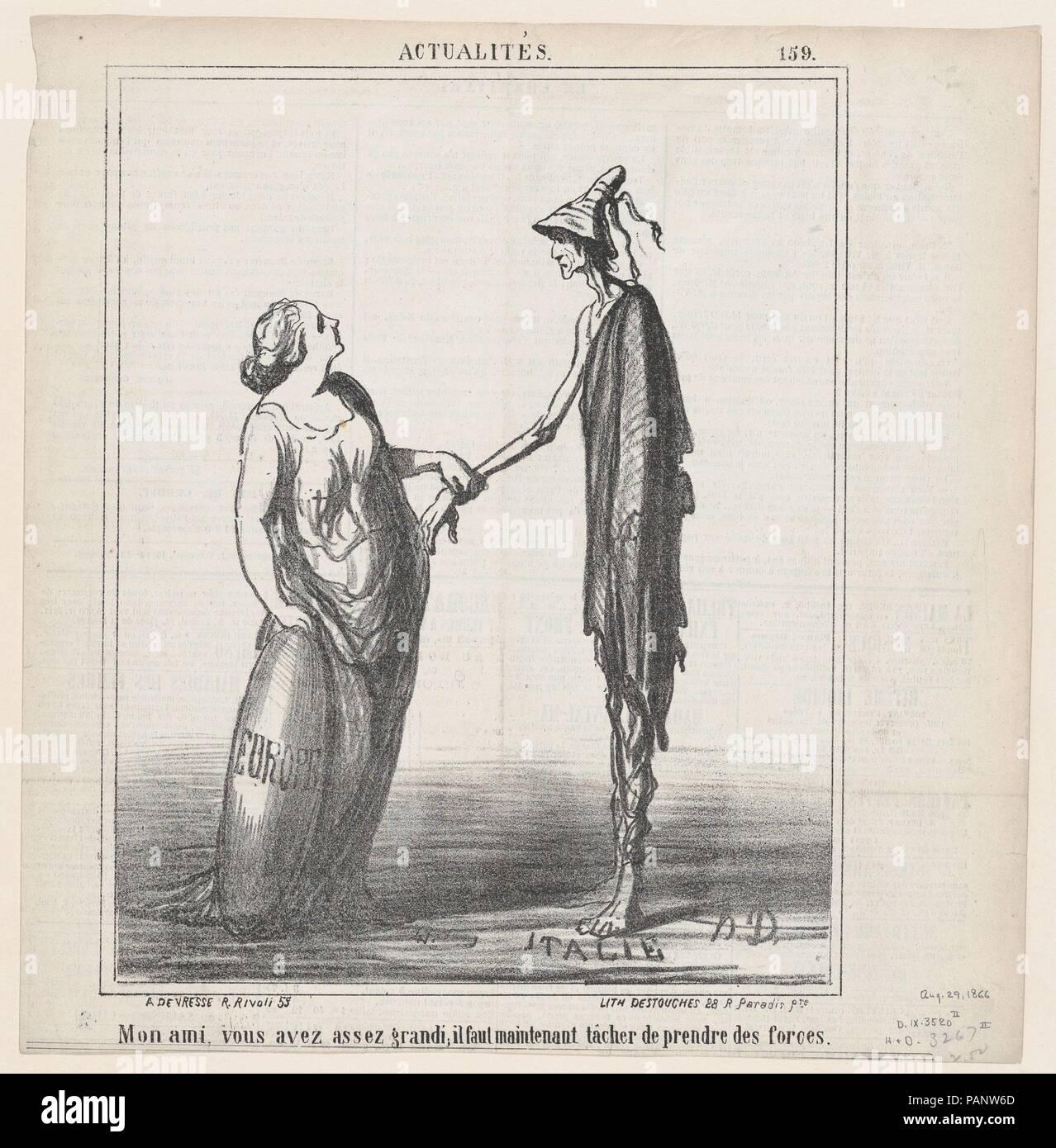 Il mio amico, sono sufficientemente alti; ma ora si deve provare a mettere su un po' di peso!, da 'Notizie del giorno", pubblicato in Le Charivari, Agosto 29, 1866. Artista: Honoré Daumier (francese, Marsiglia 1808-1879 Valmondois). Dimensioni: Immagine: 10 1/8 × 8 1/16 in. (25,7 × 20,4 cm) foglio: 11 9/16 × 11 1/4 in. (29,4 × 28,6 cm). Stampante: Destouches (Parigi). Editore: Arnaud de Vresse. Serie/Portfolio: 'Notizie del giorno" (Actualités). Data: 29 agosto 1866. Museo: Metropolitan Museum of Art di New York, Stati Uniti d'America. Foto Stock