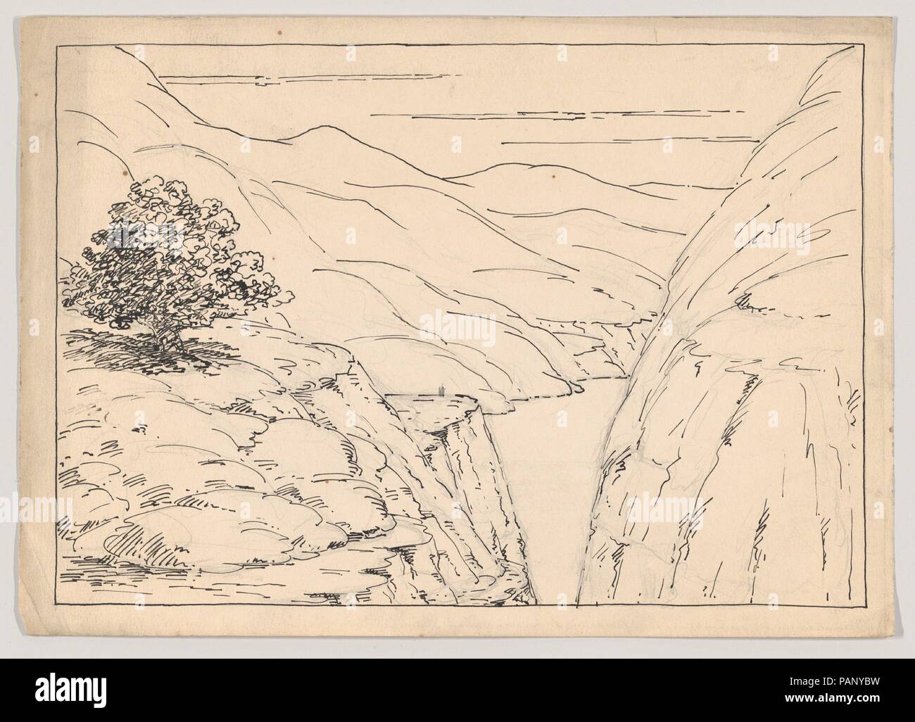 Un paesaggio fluviale con ripide scogliere. Artista: Herbert E. Crowley (British, Londra 1873-1939 Zurigo). Dimensioni: foglio: 9 3/4 × 13 11/16 in. (24,7 × 34,8 cm). Data: 1912-24. Museo: Metropolitan Museum of Art di New York, Stati Uniti d'America. Foto Stock