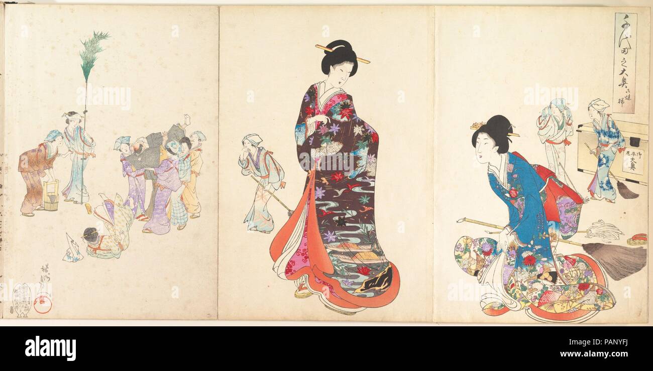 Il castello di Chiyoda (Album delle donne). Artista: Yoshu (Hashimoto) Chikanobu (giapponese, 1838-1912). Cultura: il Giappone. Dimensioni: L. (pagina) 13 7/8 in. (35,2 cm); W. (pagina) 9 1/4 in. (23,4 cm). Data: 1895. Museo: Metropolitan Museum of Art di New York, Stati Uniti d'America. Foto Stock