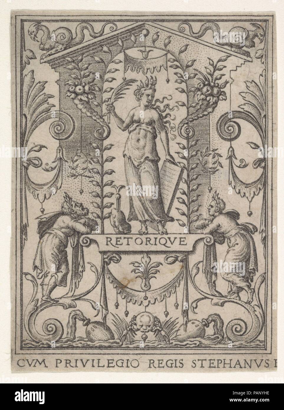Retorica (Retorique). Artista: Etienne Delaune (francese, Orléans 1518/19-1583 Strasburgo). Dimensioni: Immagine: 2 15/16 x 2 3/16 in. (7,4 x 5,5 cm). Data: XVI secolo. Museo: Metropolitan Museum of Art di New York, Stati Uniti d'America. Foto Stock