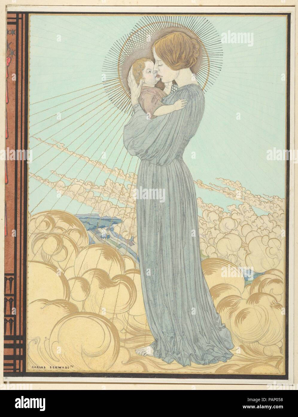 Disegni per la copertina anteriore e posteriore di 'L'Evangile de Notre Seigneur Gesù Cristo selon Saint Pierre'. Artista: Carlos Schwabe (tedesco, Altona 1866-1927 Paris, (attivo in Svizzera e in Francia dal 1884). Dimensioni: Foglio (coperchio anteriore): 13 3/8 × 10 5/16 in. (34 × 26,2 cm) Foglio (coperchio posteriore): 13 1/2 × 10 1/4 in. (34,3 × 26 cm). Data: 1895. I due disegni rappresentano disegni per la copertina anteriore e posteriore di 'L'Evangile de Notre Seigneur Gesù Cristo selon Saint Pierre'. Carlos Schwabe era responsabile per le illustrazioni del libro come bene, ma questi progetti rappresentano una commissione privata per Foto Stock