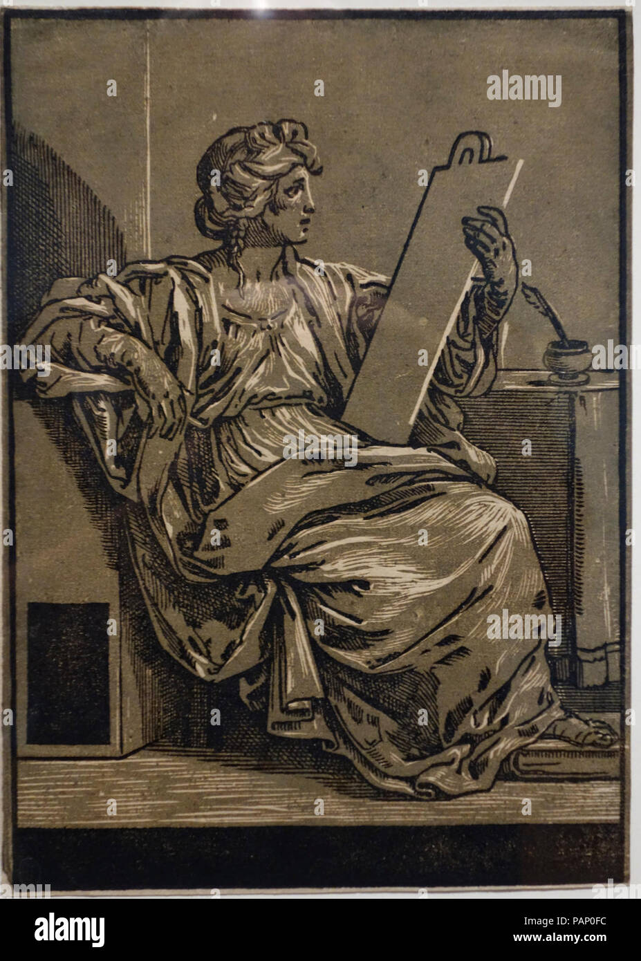 Una Sibilla (dopo Guido Reni), da Bartolomeo Coriolano, c. 1645, incisione a legno in chiaroscuro Foto Stock